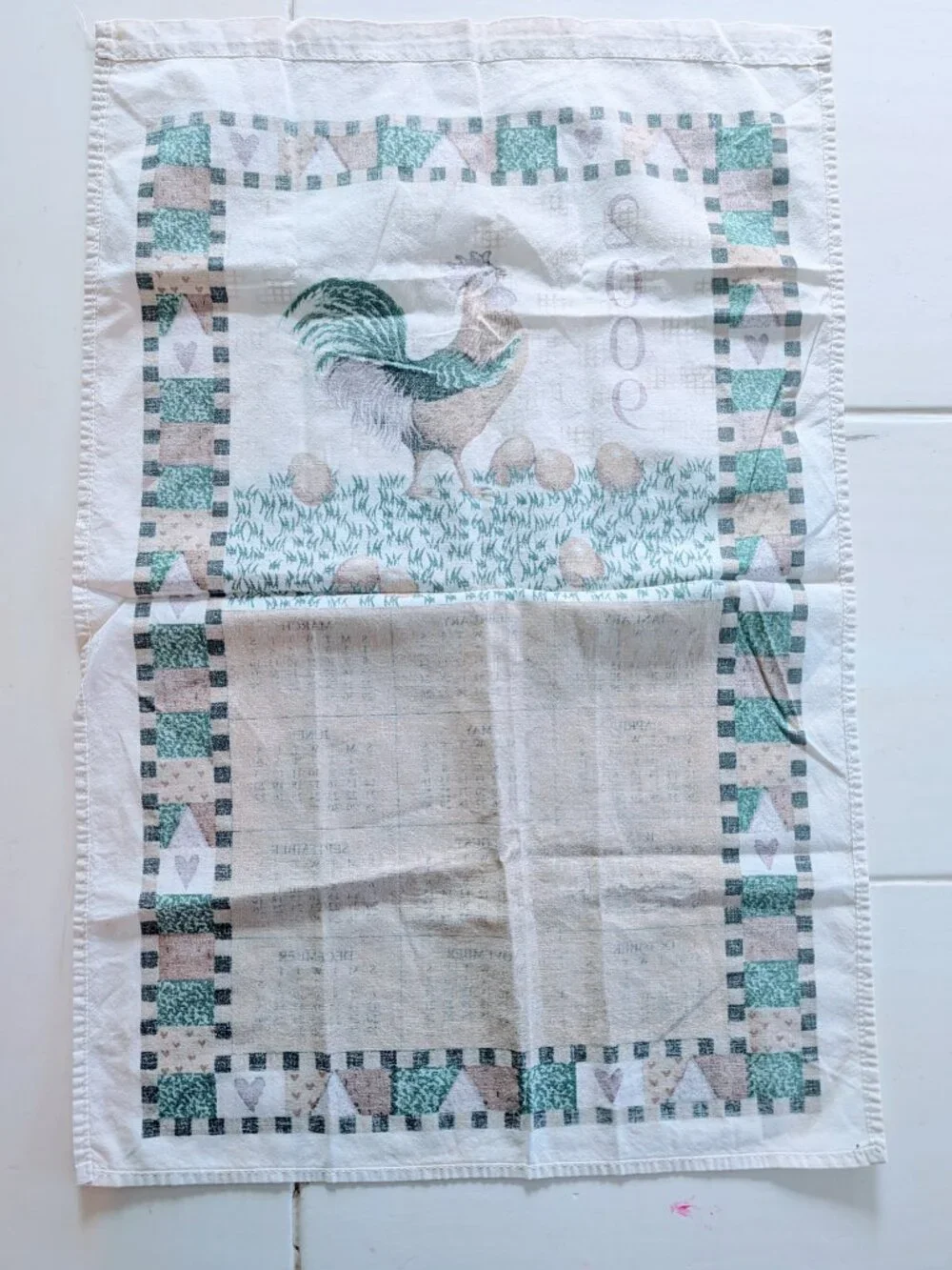 VTG Set of 2 Calendar Tea Towels Linen Cotton 22x15 1991 2009 Cottagecore Farm